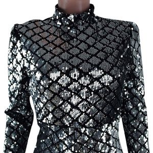 ❌SOLD ❌ Silver sequin romper / bodysuit